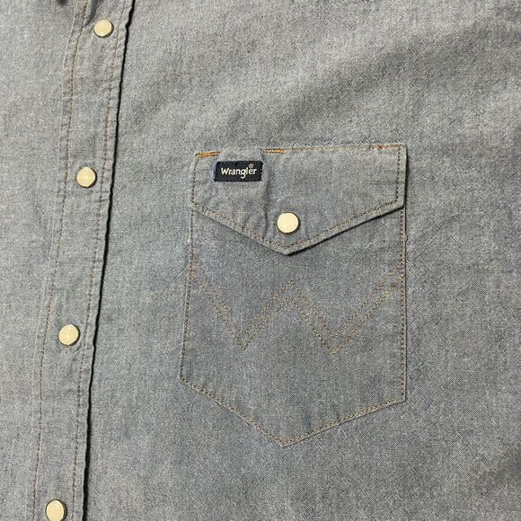 Wrangler Western Pearl Snap Light Wash Denim Long Sleeve Shirt Mens XXL - Picture 8 of 11